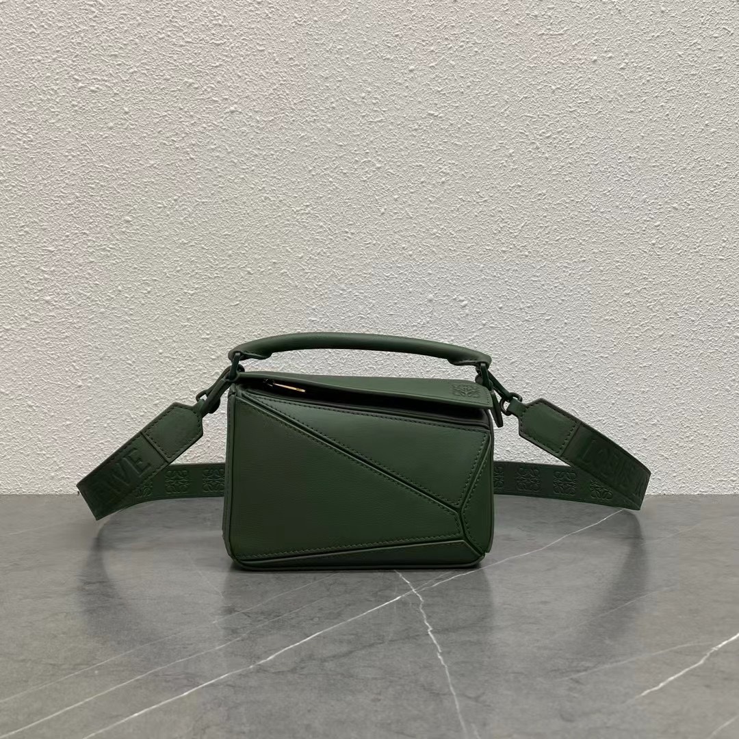 Loewe Mini Puzzle Bag in Classic Calfskin Bottle Green